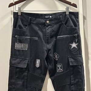 RARE! AMERICAN STITCH mens patched cargo utility black Pants pockets Size M